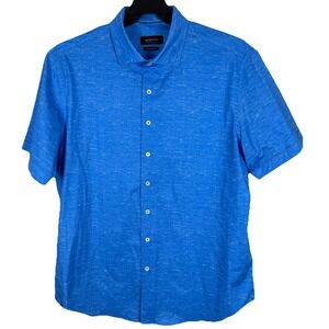 Bugatchi OoohCotton Tech Shirt Mens XXL Heathered BlueButton Up 8 Way Stretch
